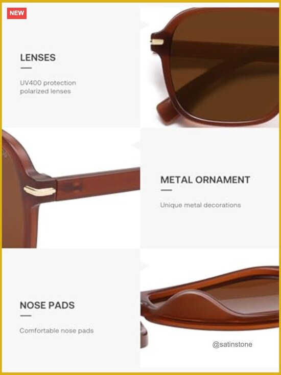 Retro Aviator Polarized Sunglasses Trendy Vintage Square Pilot Mens Shades main image 6